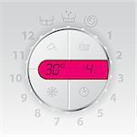 Wash machine control panel with pink lcd showing temperature and program