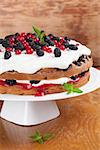 Mulberry and red currant cake with yogurt and whipped cream
