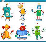 Cartoon Illustration of Robots or Droids Fantasy Characters Set