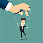 Businessman marionette on ropes controlled hand.  Business concept cartoon illustration Vector