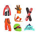 Snowboarding Gear Collection Of Flat Isolated Simple Design Vector Icons on White Background