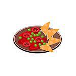 Salsa With Nachos On Plate  Traditional Mexican Cuisine Sample Vector Drawing In Realistic Cartoon Style Isolated On White Background