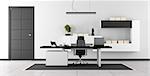 Black and white modern office with closed door and wall unit on wall - 3d rendering