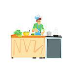 Cooking Contest Male Participant Fun Illustration In Simple Childish Style Flat Vector Design On White Background