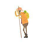 Old Lady Hiking Cute Cartoon Style Isolated Flat Vector Illustration On White Background