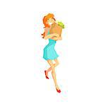 Girl With Vegetables In Paper Bag Flat Isolated Vector Illustration in Cartoon Geometric Style On White Background