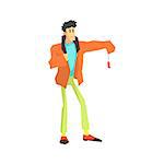 Man Buying Warm Jacket Flat Isolated Vector Illustration in Cartoon Geometric Style On White Background