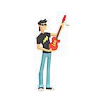 Guy Buying Electro Guitar Flat Isolated Vector Illustration in Cartoon Geometric Style On White Background