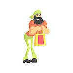 Beardy Man With Shopping Bag Flat Isolated Vector Illustration in Cartoon Geometric Style On White Background