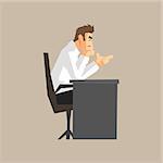 Boss At His Desk Primitive Geometric Cartoon Style Flat Vector Design Isolated Illustration