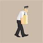 Man Carrying Pile Of Papers Primitive Geometric Cartoon Style Flat Vector Design Isolated Illustration