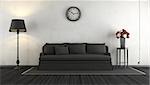 Black and white vintage living room with elegant sofa ,floor lamp and flowers - 3d rendering