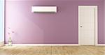 Empty purple living room with air conditioner and white door - 3d rendering