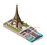 Simplified isometric Eiffel Tower and Jena Bridge