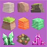 Stones And Ground Set  Of Vector Isolated Landscape Elements For Video Game Design