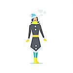 Girl In Winter Long Coat Primitive Vector Flat Isolated Illustration On White Background