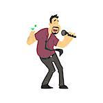 Drunk Man Singing In Karaoke Flat Isolated Simple Cartoon Style Vector Illustration On White Background