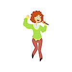 Curly Girl Singing In Karaoke Flat Isolated Simple Cartoon Style Vector Illustration On White Background