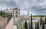 General view of Sant Pere de Galligants Monastery, Cathedral and Sant Feliu Church. Medieval old town in Girona, Spain