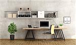 Contemporary home office with  laptop on minimalist desk - 3d rendering