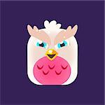 Pink Owl Chick Square Icon Colorful Bright Childish Cartoon Style Icon Flat Vector Design Isolated On Dark Blue Background