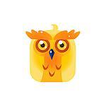 Yellow Owl Chick Square Icon Colorful Bright Childish Cartoon Style Icon Flat Vector Design Isolated On White Background