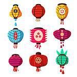 Chineese Lanters Decoration Colorful Fun Collection Of Different Shape Objects Flat Vector Design