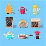 Kitchen Appliences Set Of Flat Isolated Vector Simplified Bright Color Design Icons On Blue Background