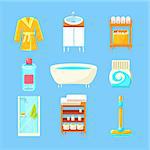 Bathroom Things Set Of Flat Isolated Vector Simplified Bright Color Design Icons On Blue Background