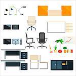 Office Furniture And Objects Flat Isolated Elements Collection In Primitive Style On White Background