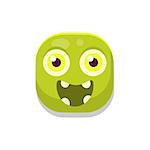 Happy Monster Square Icon Isolated On White Background In Fun Childish Emoji Style Vector Design