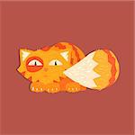 Fluffy Tiger Cat Funny Flat Vector Illustration In Creative Applique Style