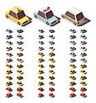 Set of the isometric cars with different views