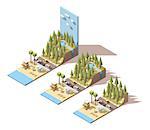 Isometric landscape with beach and mountains