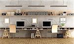Minimalist architectural office with two workstation - 3d rendering