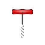 Corkscrew with wooden handle in red design on white background