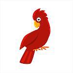 Red Cockatoo Parrot Flat Vector Illustration In Primitive Cartoon Style Isolated On White Background