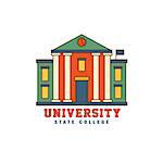Building With Pillars University Flat Outlined Vector Design Logo With Text On White Background