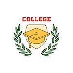 Framed Square Hat College Flat Outlined Vector Design Logo With Text On White Background