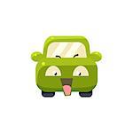 NAughty Green Car Emoji Cute Childish Style Character Flat Isolated Vector Icon