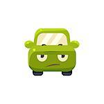 Sceptic Green Car Emoji Cute Childish Style Character Flat Isolated Vector Icon