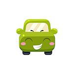 Happy Green Car Emoji Cute Childish Style Character Flat Isolated Vector Icon