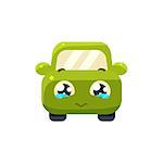 Begging Green Car Emoji Cute Childish Style Character Flat Isolated Vector Icon