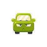 Doubtful Green Car Emoji Cute Childish Style Character Flat Isolated Vector Icon