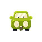 Outraged Green Car Emoji Cute Childish Style Character Flat Isolated Vector Icon