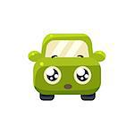 Hopeful Green Car Emoji Cute Childish Style Character Flat Isolated Vector Icon