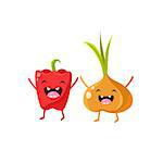 Sweet Pepper And Onion Cartoon Friends Vector Isolated Illustration On White Background