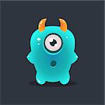 One-eyed Blue Alien Cute Childish Flat Vector Bright Color Drawing Isolated On Dark Background