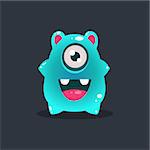 Blue Blob Alien Cute Childish Flat Vector Bright Color Drawing Isolated On Dark Background