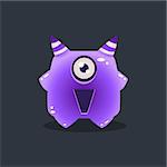 Purple Alien With Horns Cute Childish Flat Vector Bright Color Drawing Isolated On Dark Background